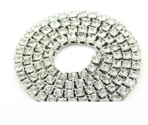 

wholesale-hip hop gold chain 1 row simulated diamond hip-hop necklace chain 24inch --30inch mens gold tone iced out punk necklace, Silver