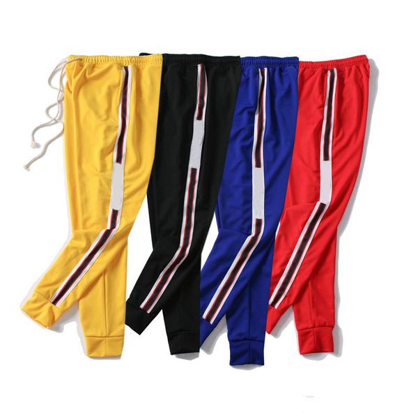 

mens luxury jogger pants new branded drawstring sports pants high fashion 4 colors side stripe designer joggers, Black