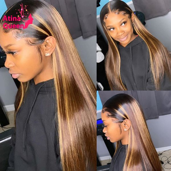 

13x6 remy brown lace front wig pre plucked highlight ombre honey blonde 360 lace frontal wig black women colored human hair wigs