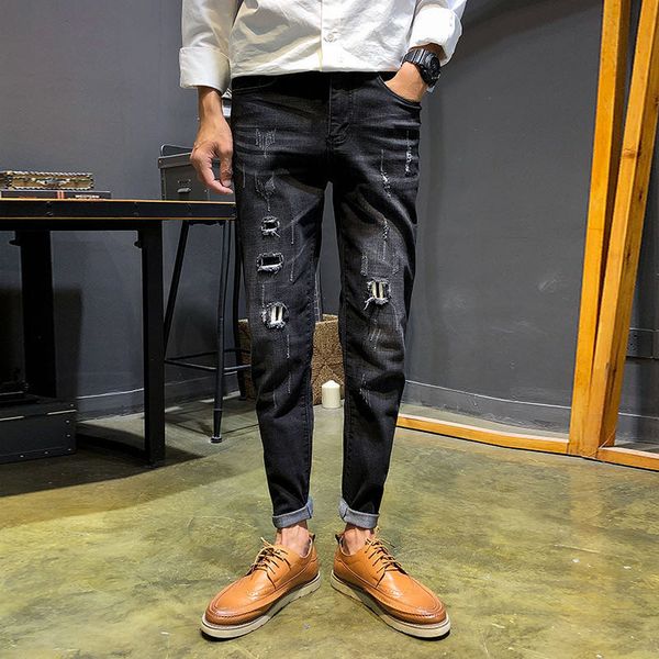 

2020 fashion mens jeans straight pants designer luxury mens jeans ripped folding denim street motorcycle men's jeans, Blue