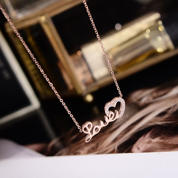 

yun ruo 2020 rose gold color chic ins style fashion love letter heart pendant necklace titanium steel jewelry woman gift no fade, Silver