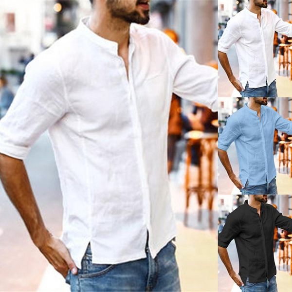 

blouse men linen shirt camisa baggy cotton 1/2 sleeve button retro v neck masculina lino hombre camisetas 2019#g30 kg-7, White;black