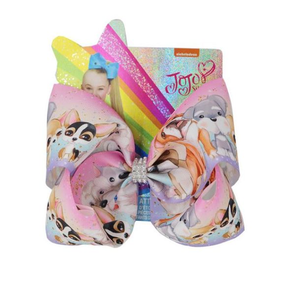 

10pcs/lot new arrival 8inch cartoon printed dog princess jojo swia hair bows with clip for kids girls big boutique hair clip hairgrips, Slivery;white