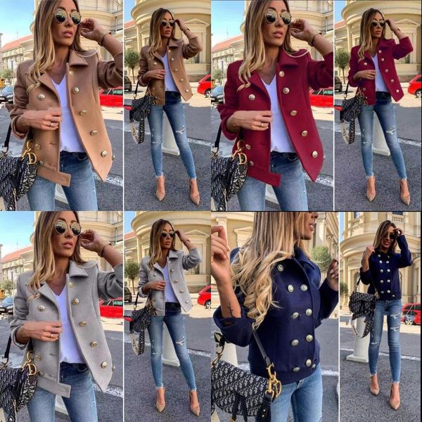 

2019 autumn and winter new double-breasted woolen short coat lapel short coat, Black