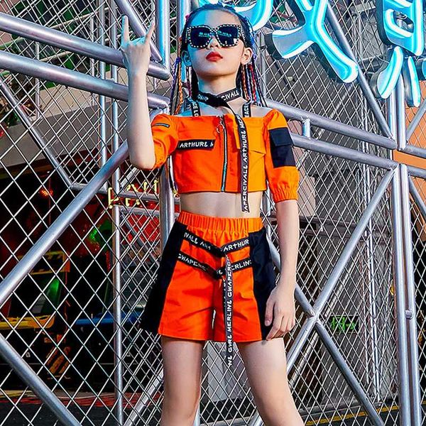 

stage wear 2021 girls jazz costumes hip hop kids crop shorts street dance clothes ballroom rave performance outfit bl4303, Black;red