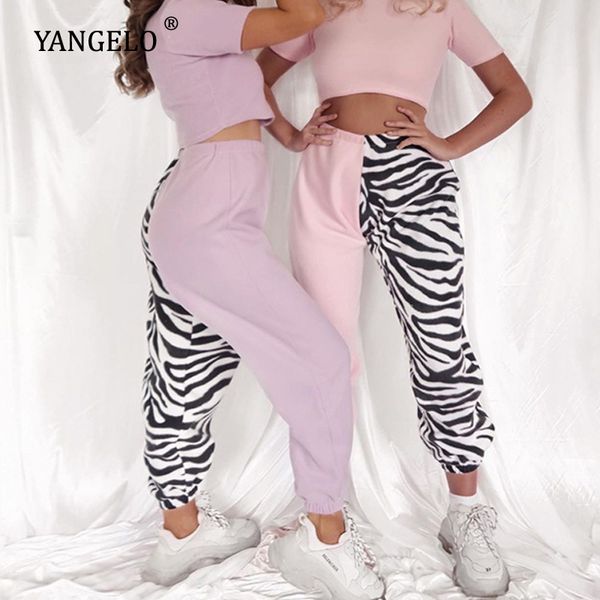 

yangelo stitching zebra print women trousers autumn winter loose stretch purple casual pants female streetwear fashion girl 2020, Black;white