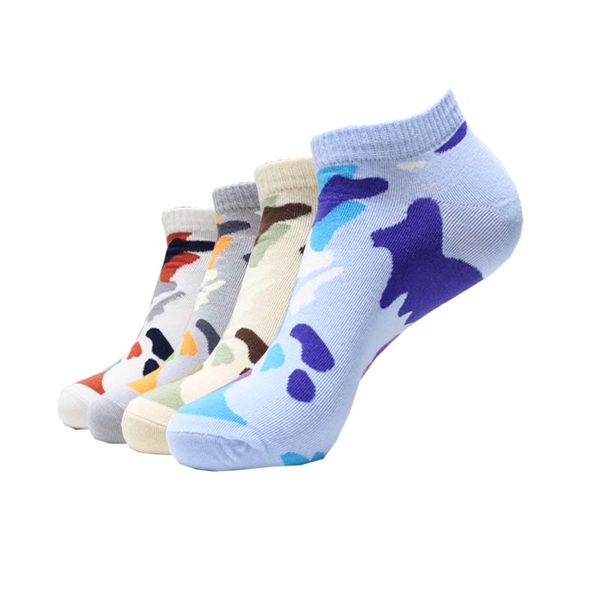 

men's socks 4pairs/lot cotton spring summer and autumn funny camouflage ankle men male colorful art short sock, Black