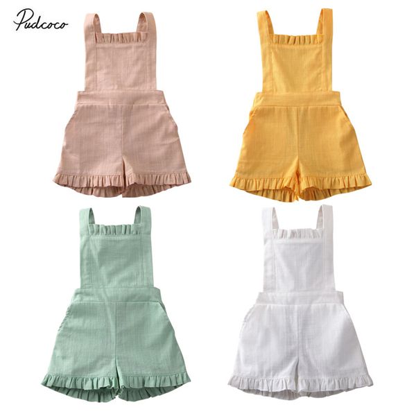 

2020 девочка дети solid color short комбинезон легкий костюм с шортами ремни backless широкие ноги брюки комбинезон хлопок romper возраст 0, Blue