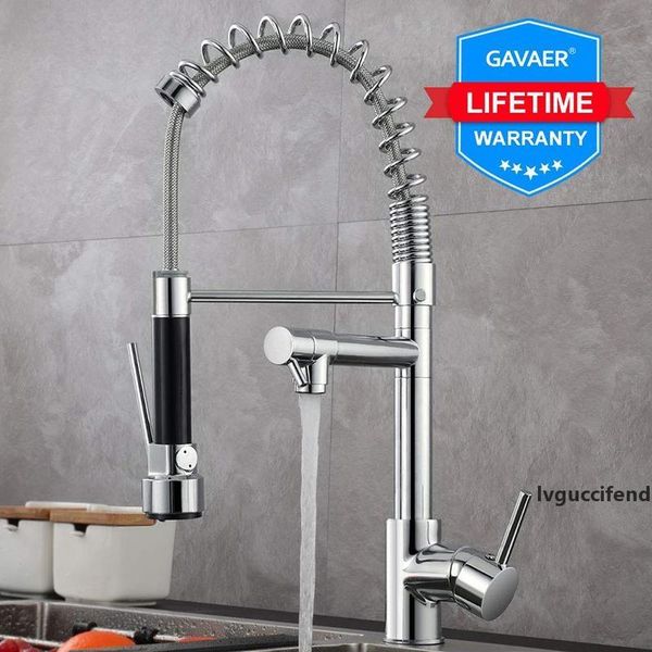 

gavaer spring pull down kitchen faucet nozzle dual mode water mixer single handle cold 2 outlet shower swivel kitchen taps t200423