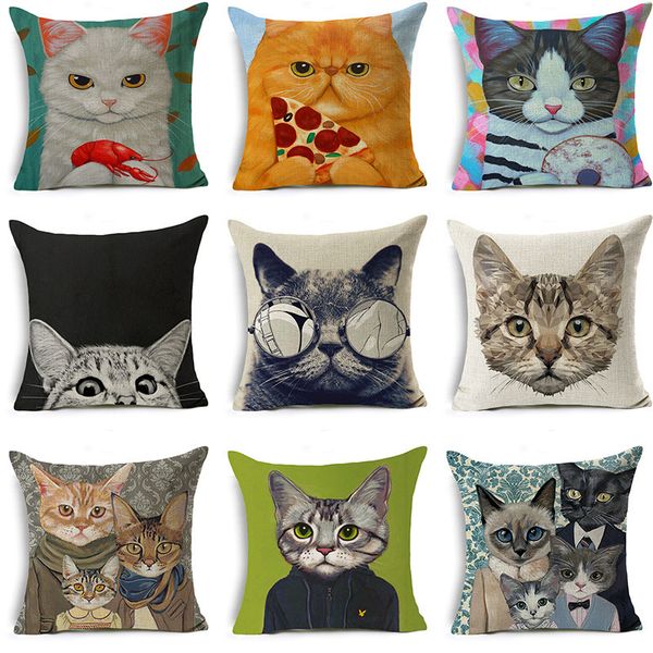 

личи мультфильм cat pattern наволочка льняных декоративные наволочек для спальни домашнего офиса площади 45x45cm наволочки