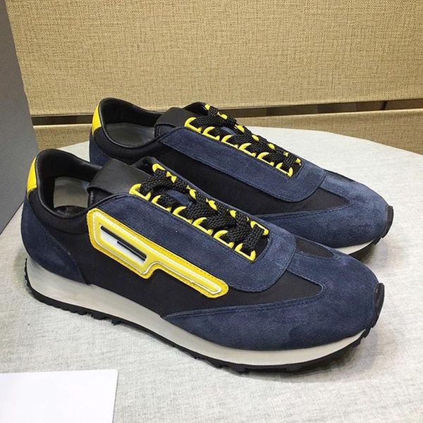 

suede and nylon sneakers men 's shoes fashion classic breathable chunky sneakers comfortable casual low lace -up men shoes manner, Black