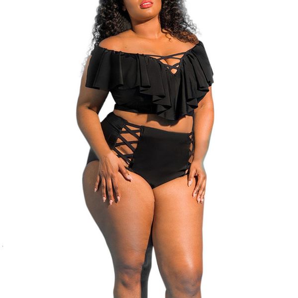 

38 women plus size two piece swimwear backless print swimwear women solid bikini set push up padded bathing swimwear swimsuit, White;black