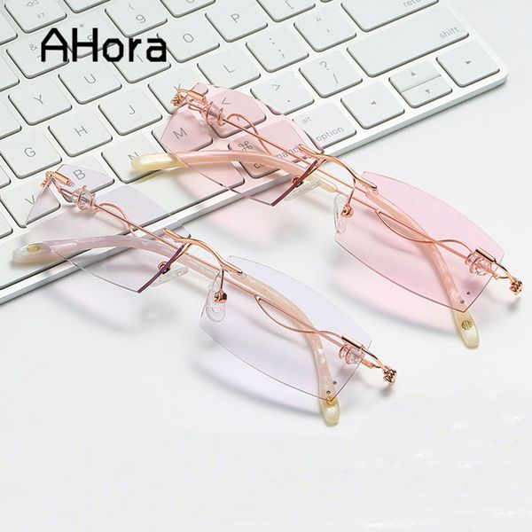 

ahora 2020 lady's anti blue light frameless reading glasses ultralight alloy crystal computer presbyopia goggles -1.0to-4.0, White;black