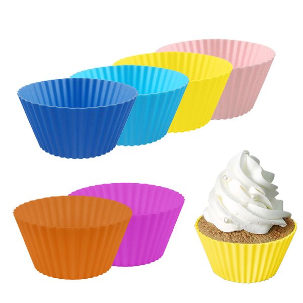

wholesale colorful round shaped silicone cake baking molds cupcake bakeware maker liners tray pastry tools 2020 selling 7cm muffin cup