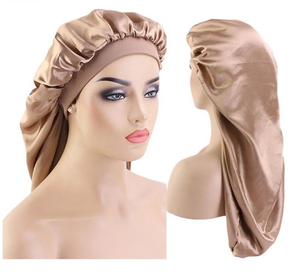 65см Удлиненная имитируют Satin Bonnet Sleep Cap Длинный капот для плетенки Горячие женщин чистого цвета напечатанного шелковистый волос Сыпучие Cap Оптовая C340