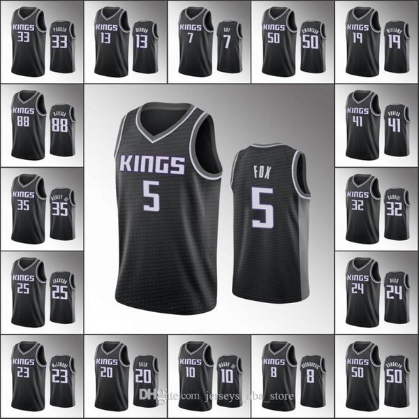 

sacramento kings men de'aaron fox marvin bagley iii buddy hield nemanja bjelica statement nba custom black jersey 07, Black;red