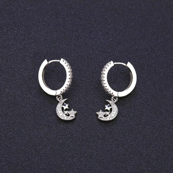 

trendy cz crystal hoop earrings new moon star korean earrings for women fashion jewelry wedding gift 2019 aretes de mujer, Silver