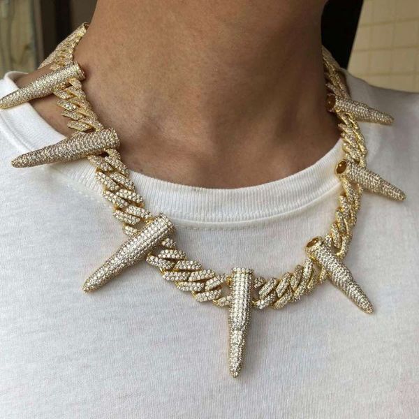 

iced out pendant luxury designer jewelry mens necklace tricolor chain bullet pendants hip hop rapper cuban link accessories, Silver