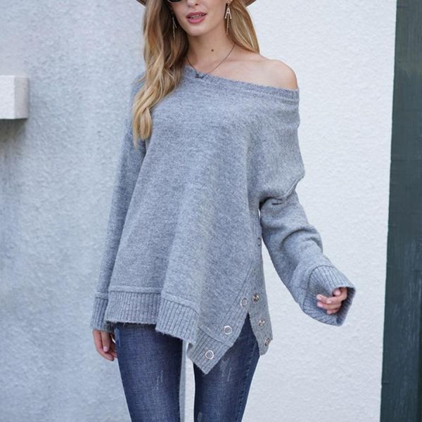 

women long sleeve sweater autumn knitted o-neck casual cashmere pullover metal buttons split cuff sweater basic top, White;black