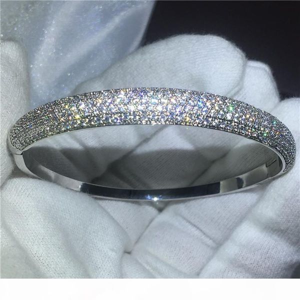 

vecalon 2017 pave setting 5a cubic zirconia baguette bracelet silver color bangle white gold filled womens accessaries jewelry, Golden;silver