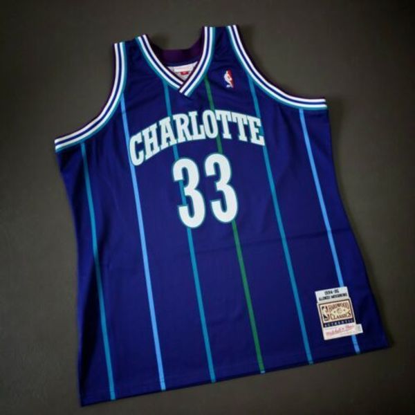 

100% stitched alonzo mourning mitchell ness 94 95 hornets jersey size xs-5xl 52 basketball jerseys, Gray