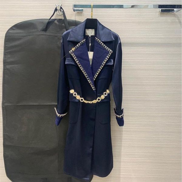 

women's trench coats high-end custom made elegant slim long coat women diamonds beading luxury belt fashion office lady winter overcoat, Tan;black