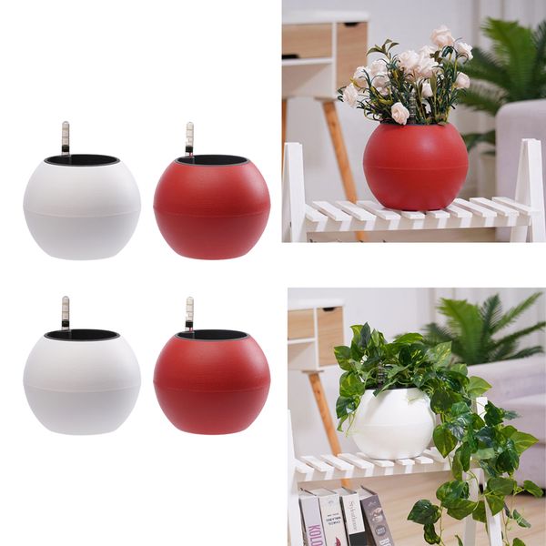 

4 pieces round 13cm plastic self watering planter container flower pot