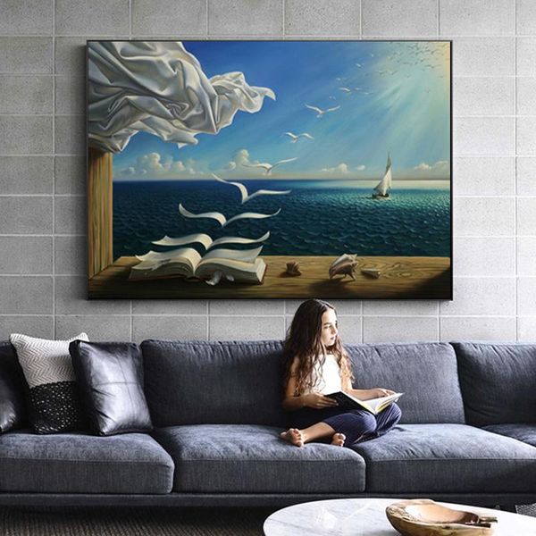 

the waves book sailboat by salvador dali canvas painting landscape posters and prints wall art picture for living room cuadros