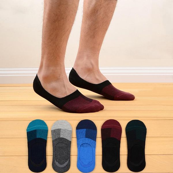 

men's socks 5 pairs men sock business invisible silica gel non-slip boat man shallow mouth ankle slippers meias, Black
