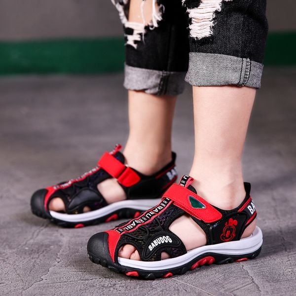 

r3si9 2020 children's shoes new baotou children's shoes foot protection students anti-skid breathable waterproof leisure sports fo, Black;red