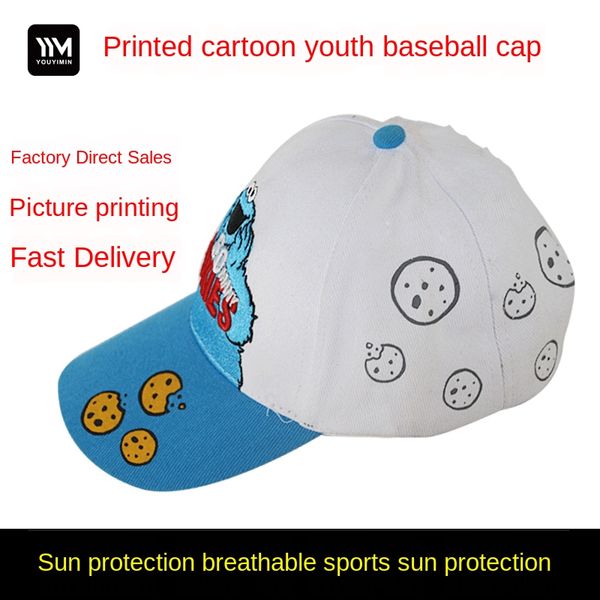 

2020 embroidered baseball hat new zhongda children's printed pure cotton baseball cap cartoon embroidery teenager cap, Blue;gray