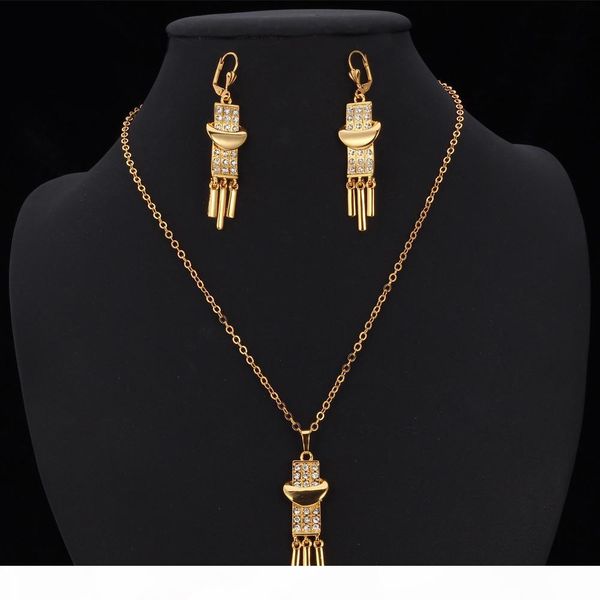 

18k gold plated charms pendant necklace earrings jewelry set rhinestone new drop dangle vintage jewellery for women ys3089, Black