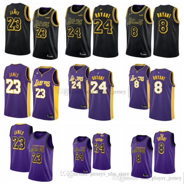 

vintage los angeles lakers nba lebron 23 james 19/20 24 8 bryant basketball jersey 07, Black;red