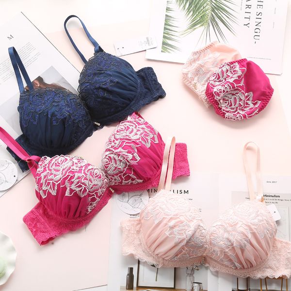 

japanese embroidered underwear lace bra comfortable bra breathable 30786, Red;black