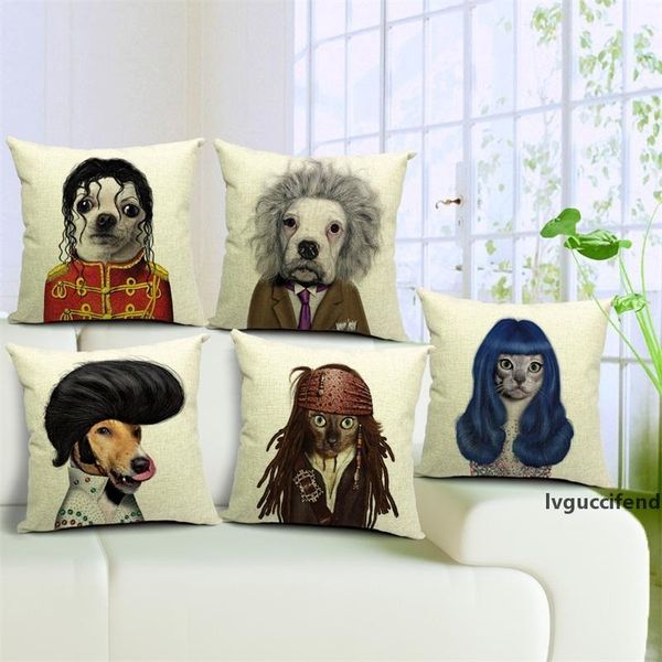 

cat dog pattern pillow case 45x45cm cartoon lovely cushion cover cotton and linen pillowslip home bedroom comfort 14sl c1