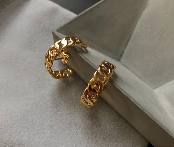 

european and american fashion personality cold wind c-shaped round earrings half-ring chain earrings, Silver