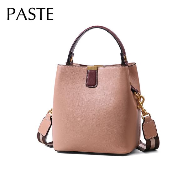 

lovely pink bucket bag 100% real leather women's shouder bag 2 straps crossbody chic ladies hand