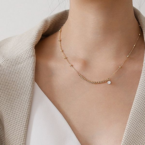 

yun ruo tender chain zircon pendant necklace yellow gold color 316 l titanium steel jewelry woman gift never fade hypoallergenic, Silver