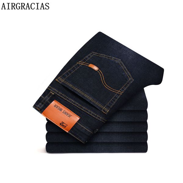 

airgracias men jeans classic elastic straight long trousers pants cotton denim jeans men 2020 new plue size 28-46 jean, Blue