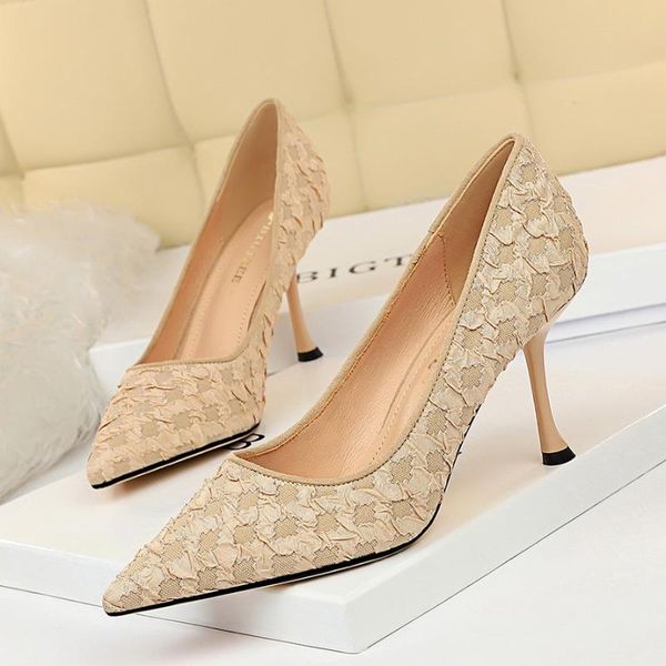 

bigtree spring heels fashionable pedicure sweet women heels slim heel plaid fabric pumps women shoes, Black