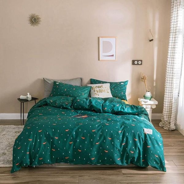 

luxury dark green trees ins bedding sets twin  king flat sheet fitted sheet high count cotton bedlinens duvet cover set