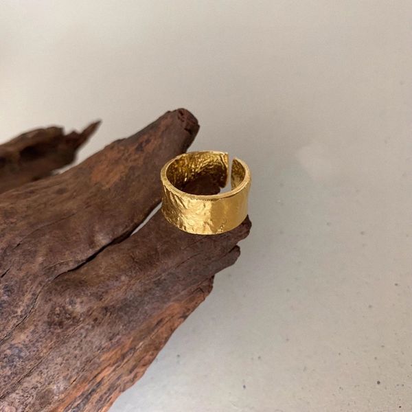 

silvology 925 sterling silver irregular wide rings gold foil paper fashionable rings for women silver jewelry gift, Golden;silver