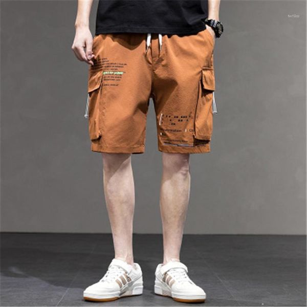 

new loose sports lace up shorts tooling shorts men designer fashion summer casual pockets pants korean trend male, White;black
