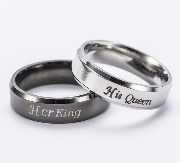 

her king his queen couple ring stainless steel band ring couple wedding rings for women men fashion jewelry gift 100 pcs, Silver