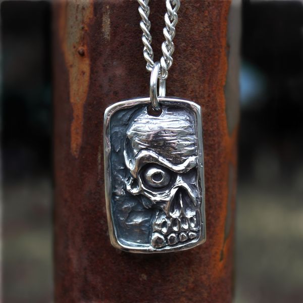 

men's fashion 316l stainless steel anger skull pendant necklace silver color punk biker skeleton skull jewelry
