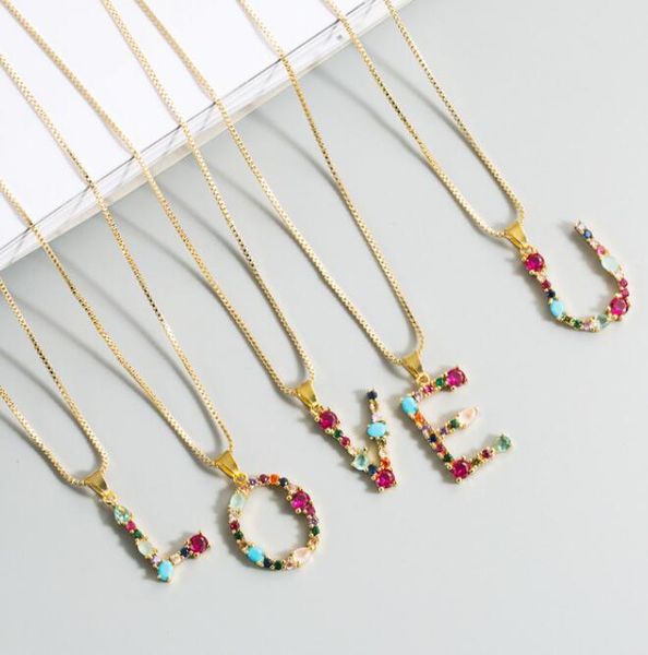 

new style colorful gem stone letter a-z crystal choker pendant chain necklace fashion women alphabet collarbone chain jewelry accessories, Silver