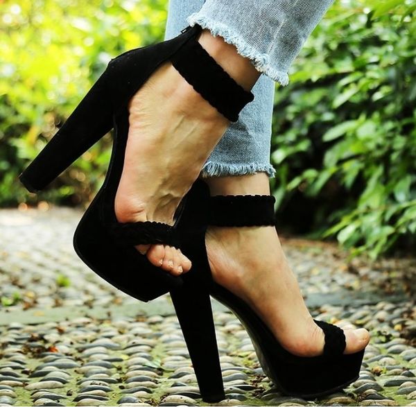

fashion women pumps ladies sandals party shoes high heel 16 cm peep toe sandals braided foot ring ankle strap sandals, Black