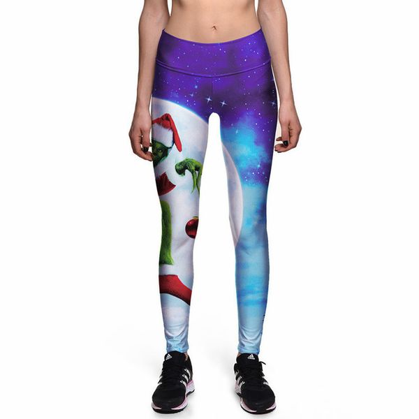 

leggings merry christmas womens galaxy purple green hair monster high waist digital print leggings fitness trousers, Black