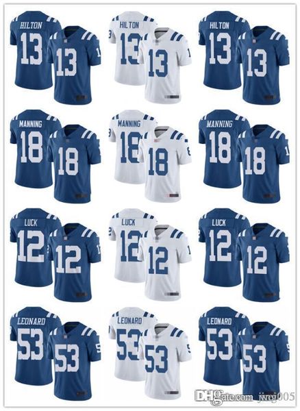 

mens womens youth indianapolis colts 12 andrew luck 13 t.y. hilton 53 darius leonard 18 peyton manning custom football jerseys, Black;red