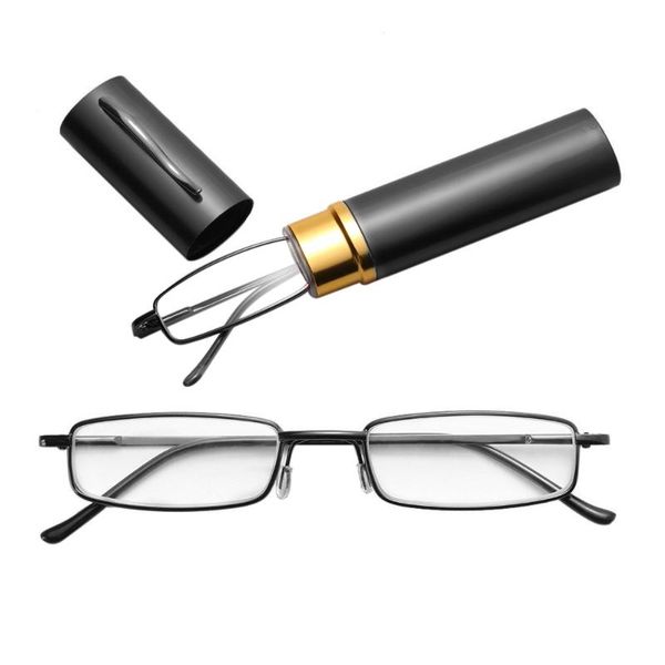

1pc metal stainless steel frame resin reading glasses +1.00-+4.00 strength spring hinge with tube case resin eyeglasses, White;black